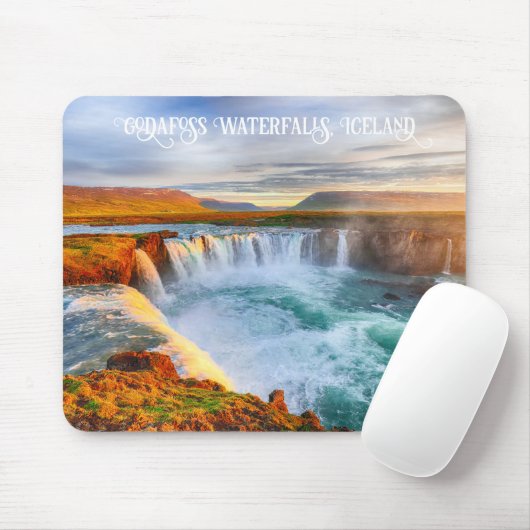 Custom Text Godafoss Waterfall, IJsland Muismat (Met muis)
