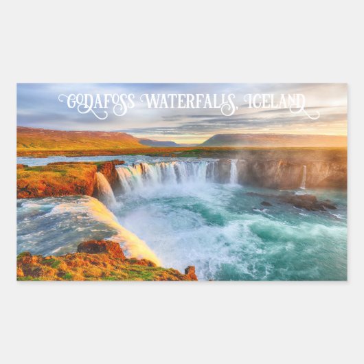 Custom Text Godafoss Waterfall, IJsland Rechthoekige Sticker (Voorkant)