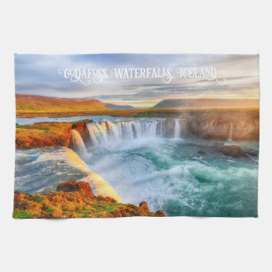 Custom Text Godafoss Waterfall, IJsland Theedoek