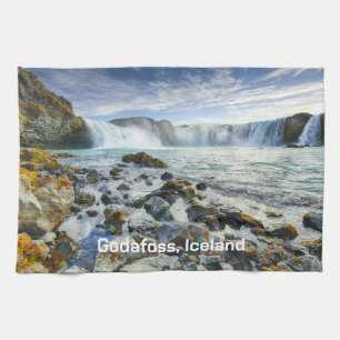 Custom Text Godafoss Waterfall, IJsland Theedoek