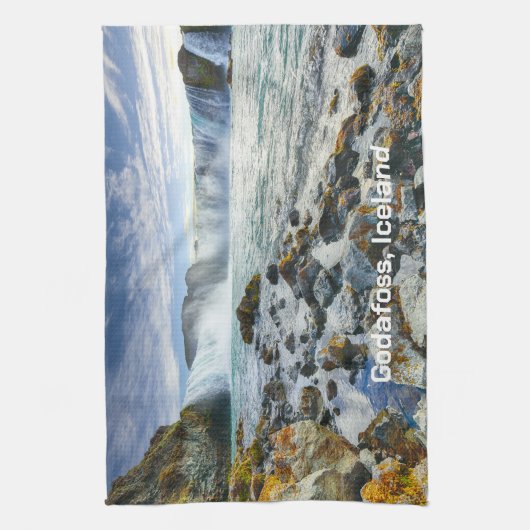 Custom Text Godafoss Waterfall, IJsland Theedoek (Verticaal)
