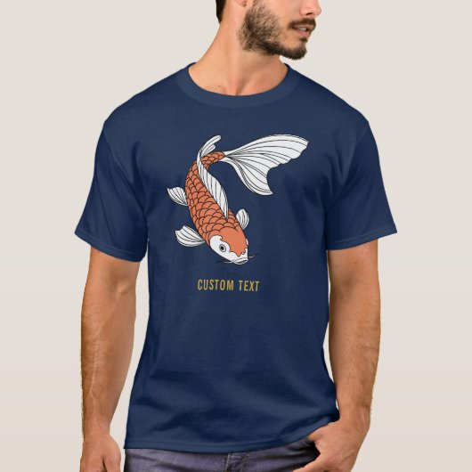 Custom Text & Gold Fish Mark Navy Blue Mens T-shirt (Voorkant)
