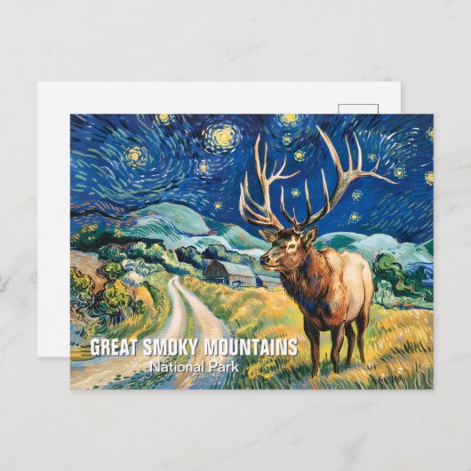Custom Text Great Smoky Mountains Elk Van Gogh Art Briefkaart (Voorkant / Achterkant)
