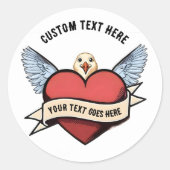 Custom Text | Heart Funny Seagull tattoo Ronde Sticker (Voorkant)