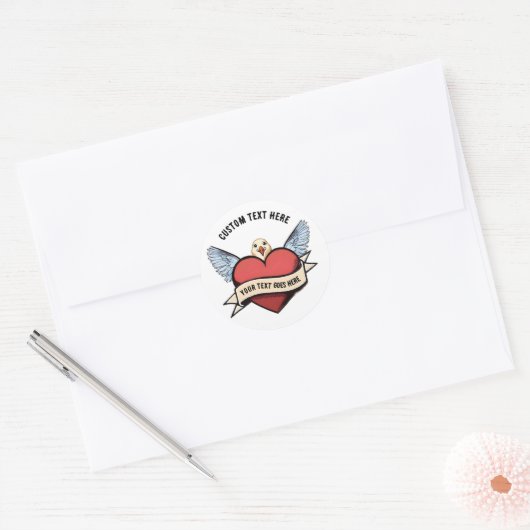 Custom Text | Heart Funny Seagull tattoo Ronde Sticker (Envelop)