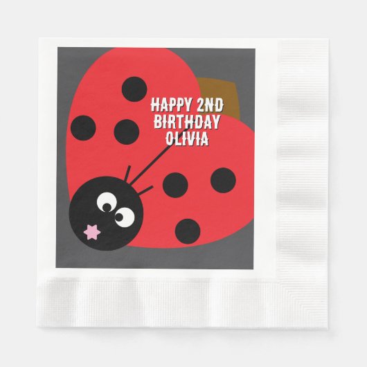 Custom Text Ladybird Party Napkin – Cute Cartoon  Servet (Voorkant)