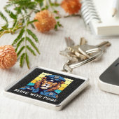 Custom Text Lion Gifts voor Politieagenten Pap Hem Sleutelhanger (Zijkant)