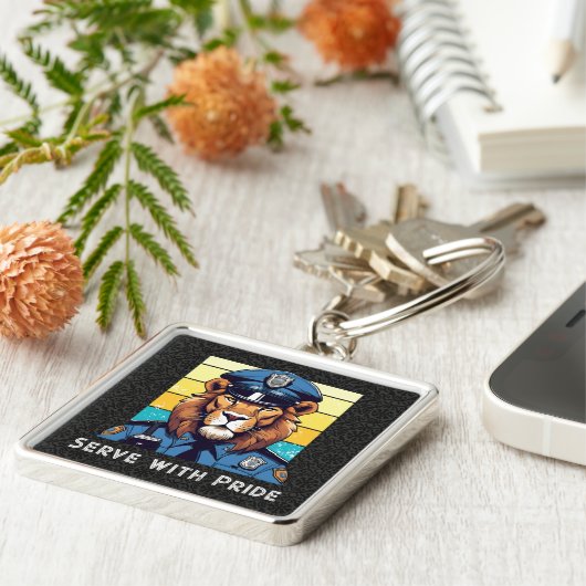 Custom Text Lion Gifts voor Politieagenten Pap Hem Sleutelhanger (Zijkant)