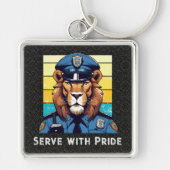 Custom Text Lion Gifts voor Politieagenten Pap Hem Sleutelhanger (Voorkant)