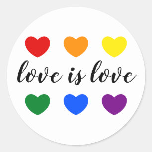 Custom Text Love is Love LGBT Rainbow Color Hests Ronde Sticker