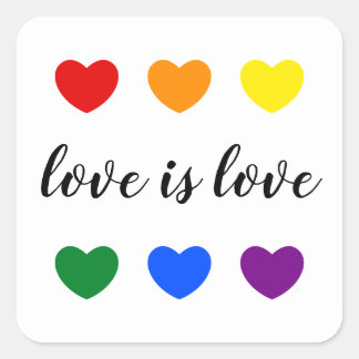 Custom Text Love is Love LGBT Rainbow Color Hests Vierkante Sticker