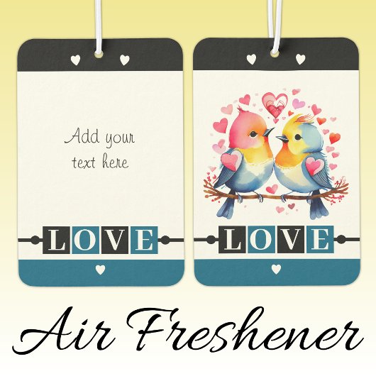 Custom text lovebirds romantic Valentine blue Luchtverfrisser