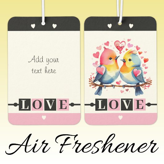 Custom text lovebirds romantic Valentine pink Luchtverfrisser