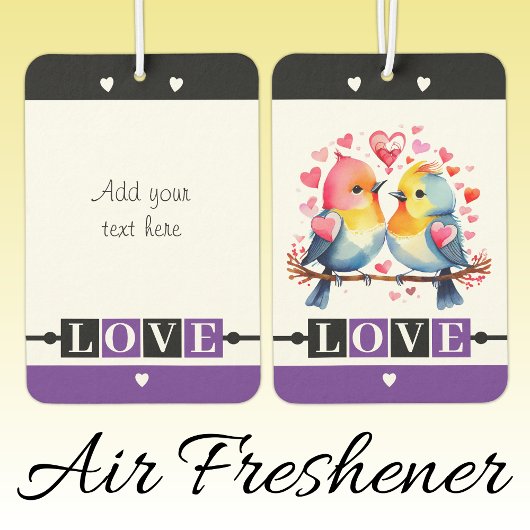 Custom text lovebirds romantic Valentine purple Luchtverfrisser