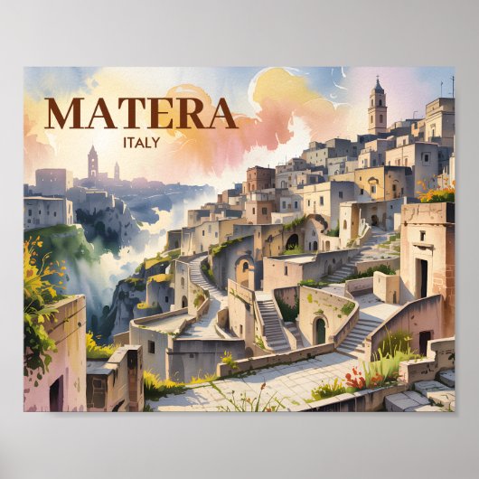  Custom Text Matera Italy Travel Sassi di Matera Poster (Voorkant)