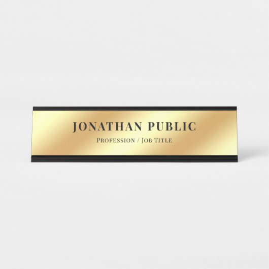 Custom Text Modern Elegant Template Glam Gold Bureau Naambordje (Voorkant)