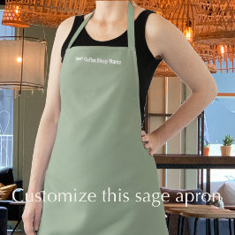 Custom Text Modern Sage Green Coffee Shop Schort