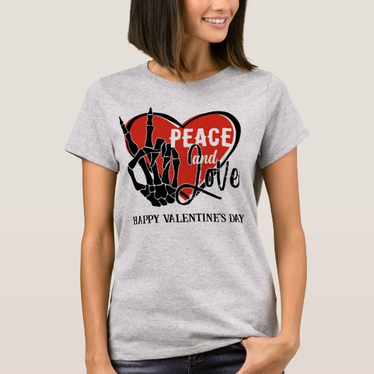 Custom Text Modern Skeleton Hand Vrede en Liefde T-shirt (Voorkant)