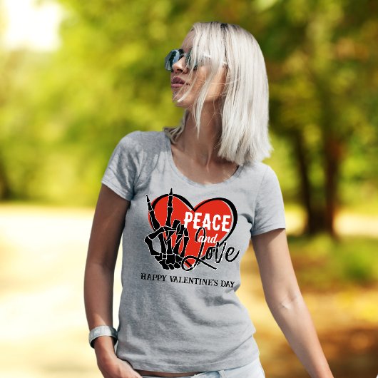Custom Text Modern Skeleton Hand Vrede en Liefde T-shirt