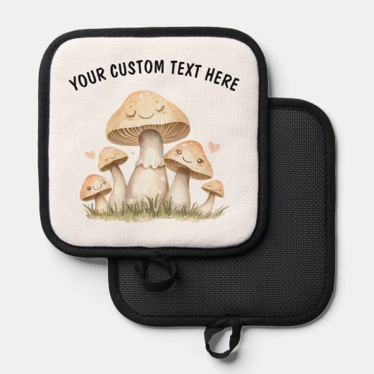 Custom Text Mushrooms With Heart Cute Pannenlap (Voorkant / Achterkant)