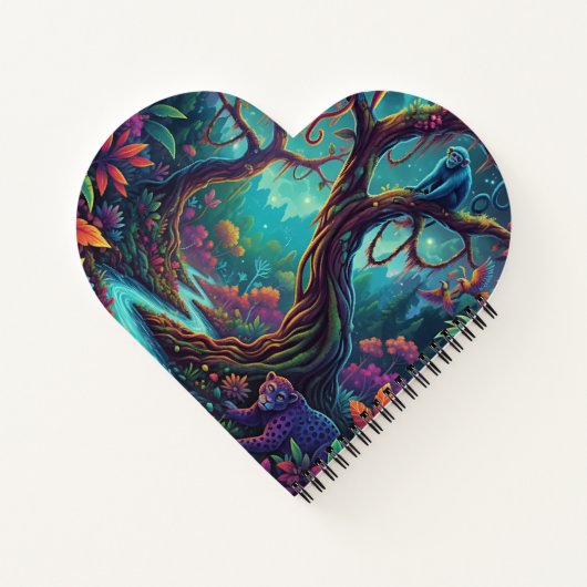 Custom Text Mystical Forest Wildlife Jaguar Monkey Notitieboek (Achterkant)