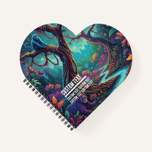 Custom Text Mystical Forest Wildlife Jaguar Monkey Notitieboek (Voorkant)