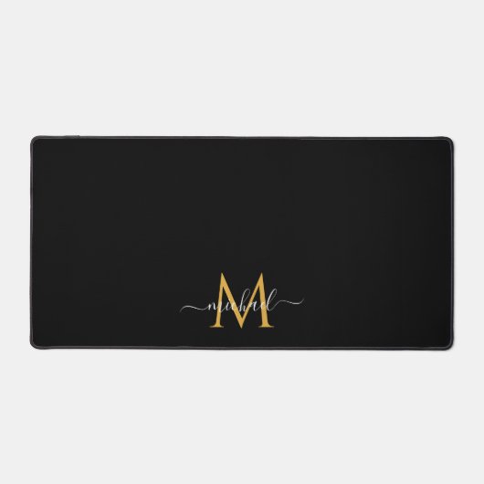 Custom Text Name Monogram Minimalist Black & Gold Bureaumat (Voorkant)