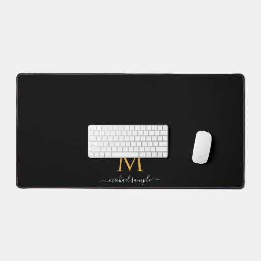 Custom Text Name Script Monogram Black Gold Simple Bureaumat (Keyboard & Muis)