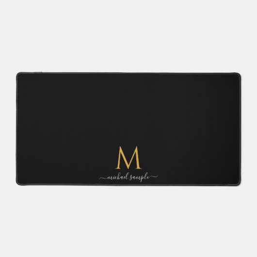 Custom Text Name Script Monogram Black Gold Simple Bureaumat (Voorkant)