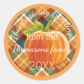 Custom Text On Autumn Plaid Pattern 20XX Ronde Sticker (Voorkant)