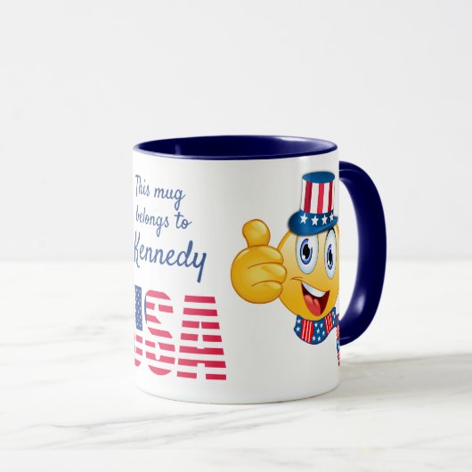 Custom Text oom Sam Emoji met Pet en Scarf Mok (Voorkant rechts)