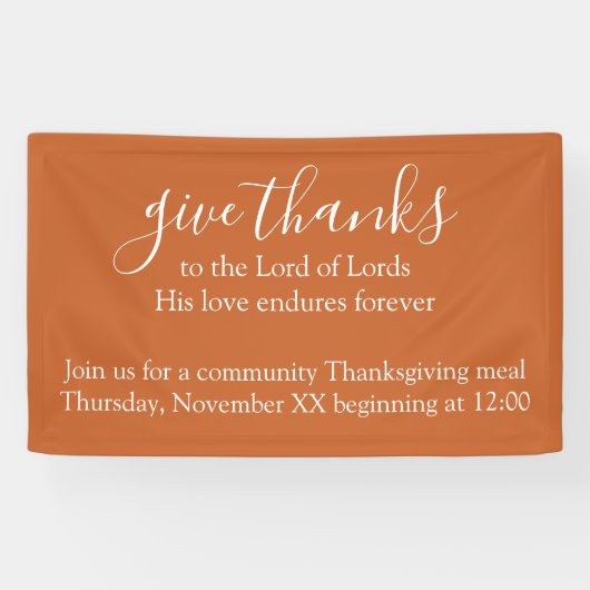 Custom Text Orange Thanksgiving Meal Church Spandoek (Horizontaal)