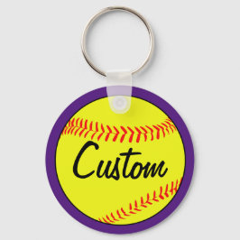 Custom Text Paars Fastpitch Softball Sleutelhanger
