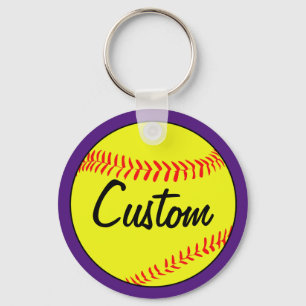 Custom Text Paars Fastpitch Softball Sleutelhanger