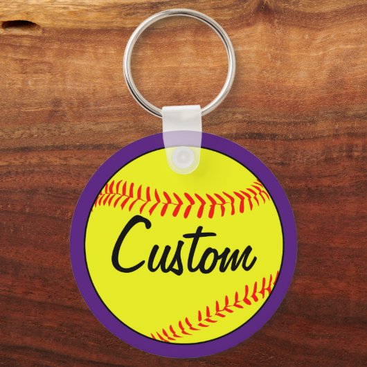 Custom Text Paars Fastpitch Softball Sleutelhanger (Voorkant)