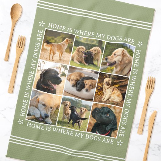 Custom Text Photo Collage Pet Dog Earthy Green Theedoek