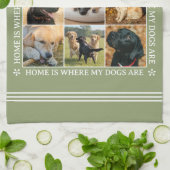 Custom Text Photo Collage Pet Dog Earthy Green Theedoek (Gevouwen)