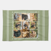 Custom Text Photo Collage Pet Dog Earthy Green Theedoek (Horizontaal)