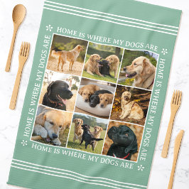 Custom Text Photo Collage Pet Dog Love Soft Green Theedoek