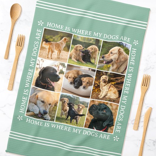 Custom Text Photo Collage Pet Dog Love Soft Green Theedoek