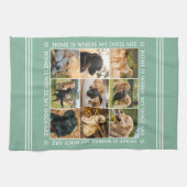 Custom Text Photo Collage Pet Dog Love Soft Green Theedoek (Horizontaal)