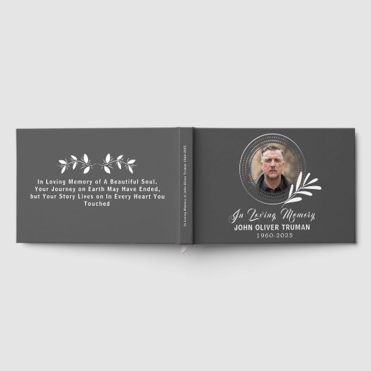Custom Text Photo Memorial Funeral Leaves Gastenboek (Volledig)