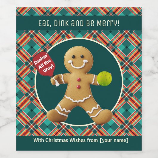 Custom text Pickleball Gingerbread Delight Wijn Etiket (Enkel label)