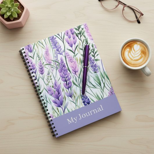 Custom Text Purple Floral Journal  Notitieboek