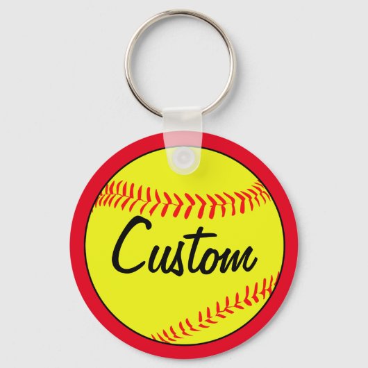 Custom Text Red Fastpitch Softball Team of Player Sleutelhanger (Voorkant)