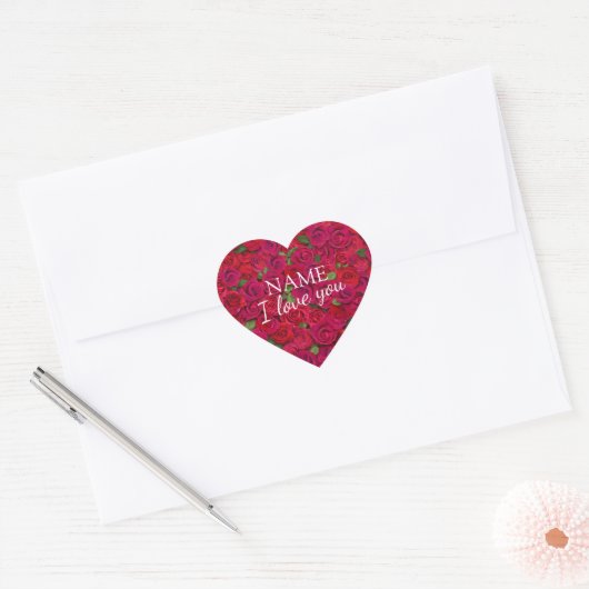 Custom Text Red Rose Pattern Romantic I Love You Hart Sticker (Envelop)