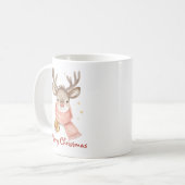 Custom Text Reindeer Wearing A Pink Scarf Koffiemok (Voorkant links)