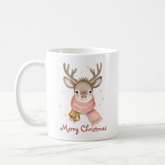 Custom Text Reindeer Wearing A Pink Scarf Koffiemok (Links)