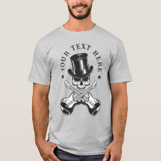 Custom Text Rock & Roll Skull met gekruiste gitare T-shirt