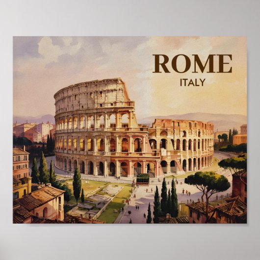Custom Text Rome Italy Colosseum Retro Watercolor Poster (Voorkant)